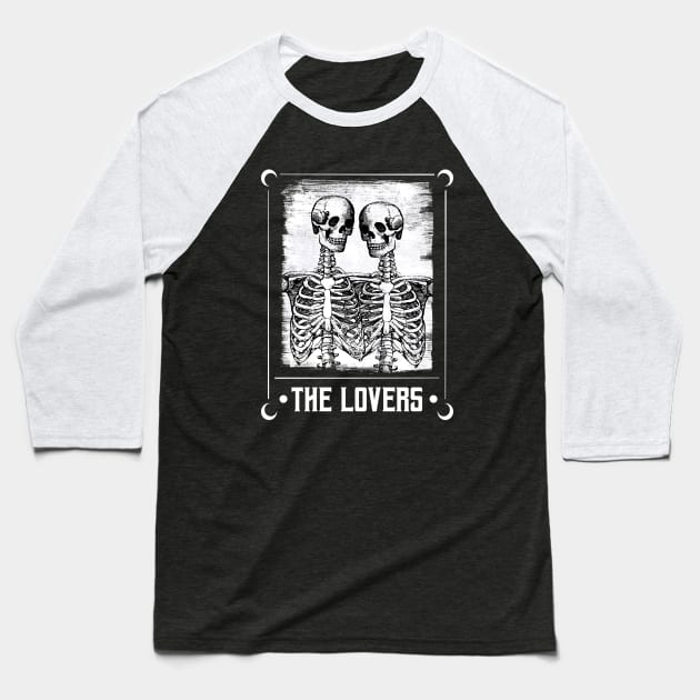 The Lovers Skeleton Tarot Card • Goth Baseball T-Shirt by Rike Mayer